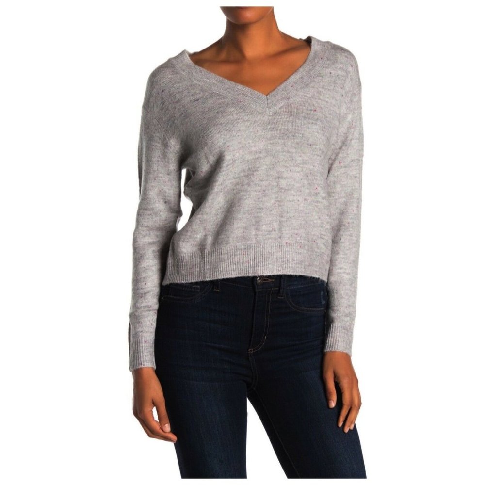 Hiatus Gray Flecked Knit V Neck Sweater
